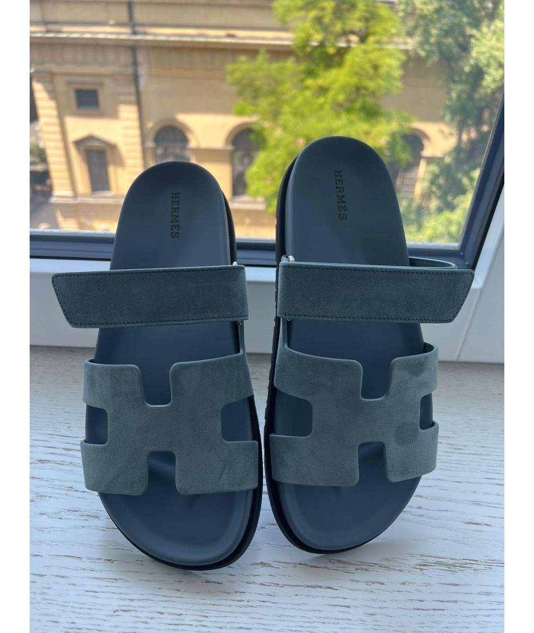 HERMES Синие замшевые шлепанцы, фото 3