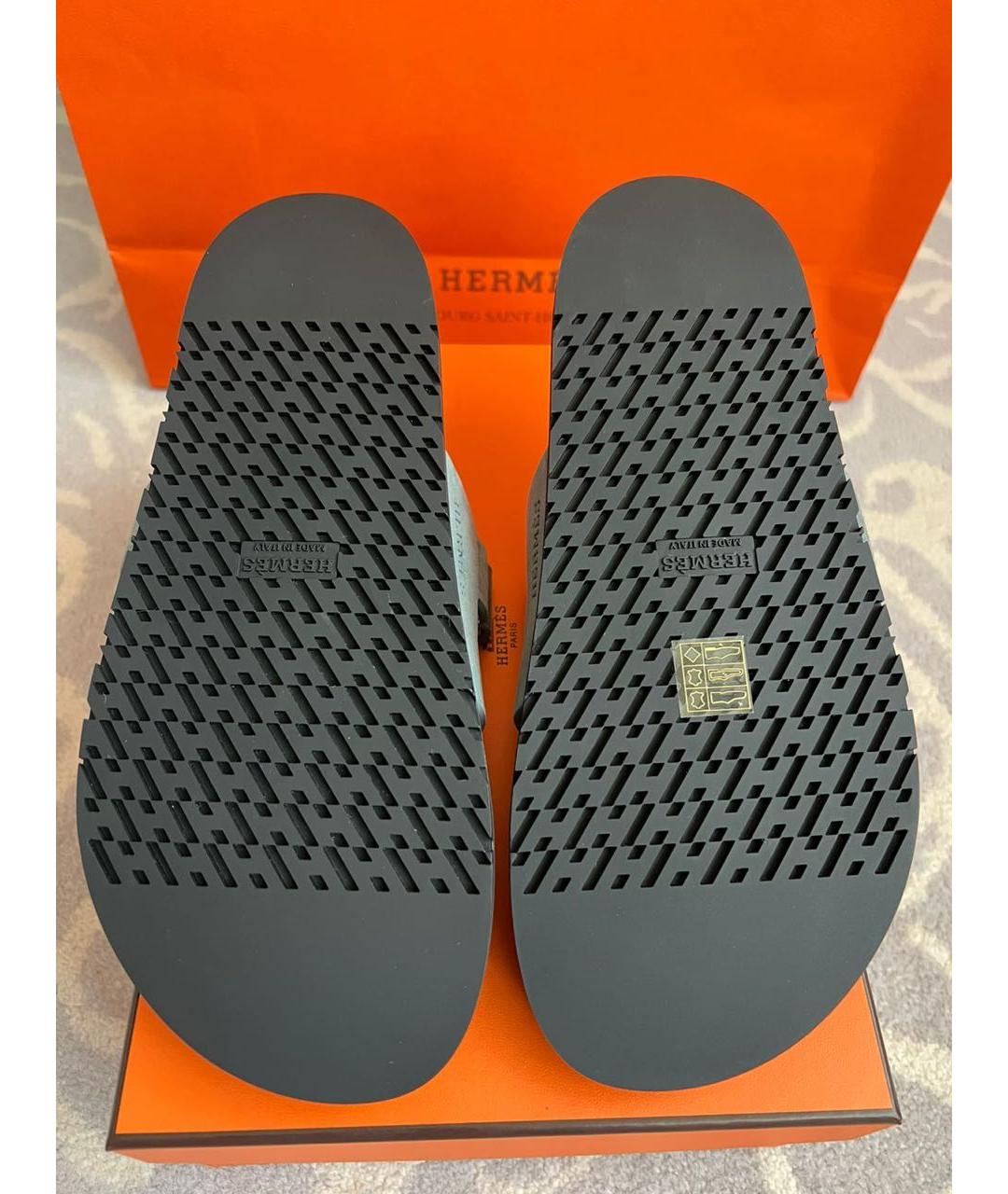 HERMES Синие замшевые шлепанцы, фото 5