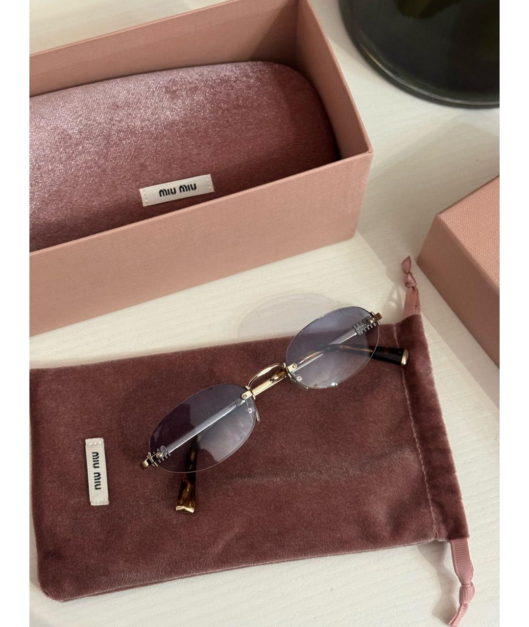 MIU MIU Золотые металлические солнцезащитные очки, фото 5