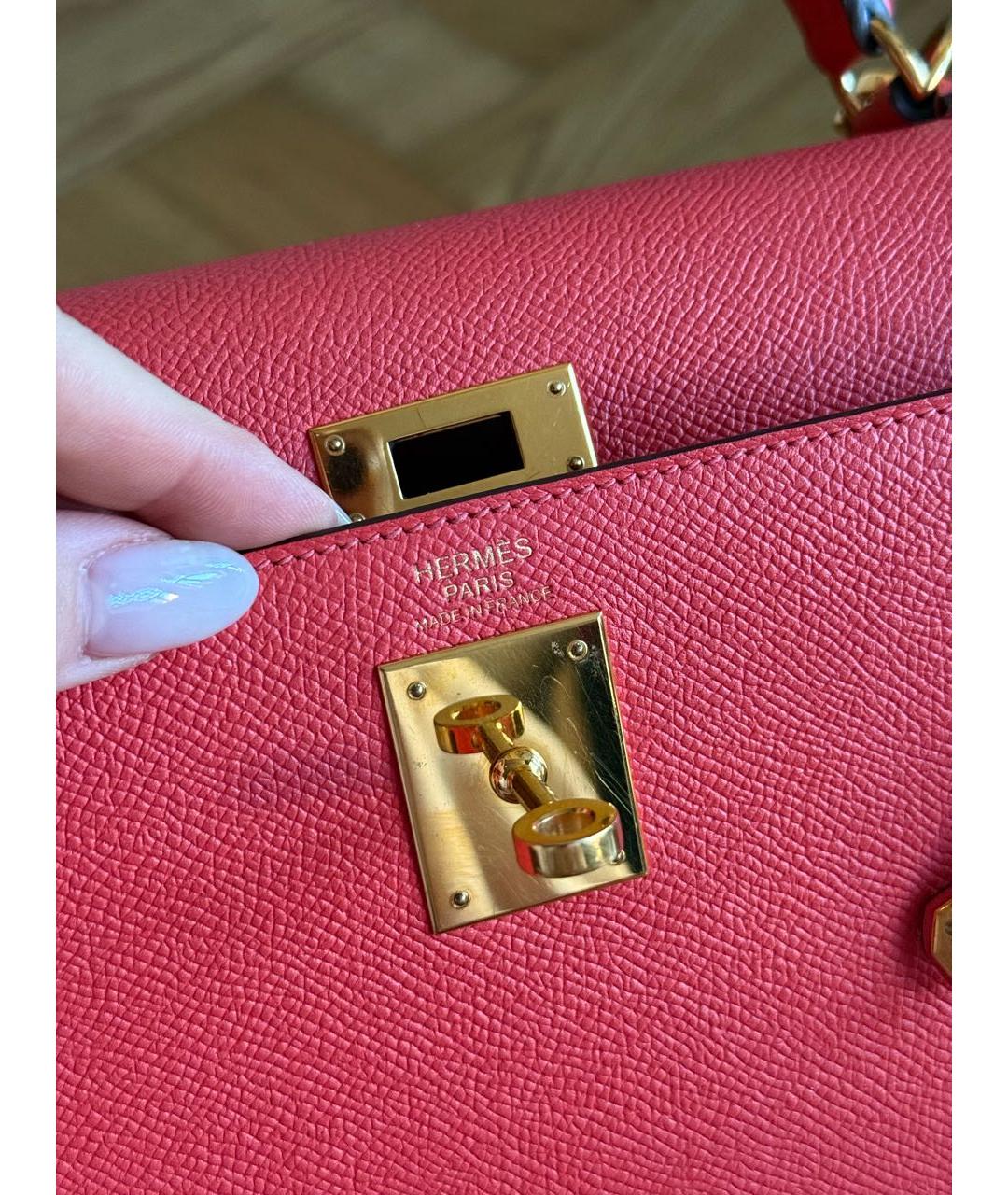 HERMES Розовая кожаная сумка с короткими ручками, фото 5