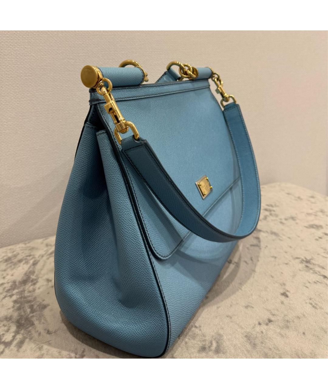 DOLCE&GABBANA Голубая кожаная сумка с короткими ручками, фото 2