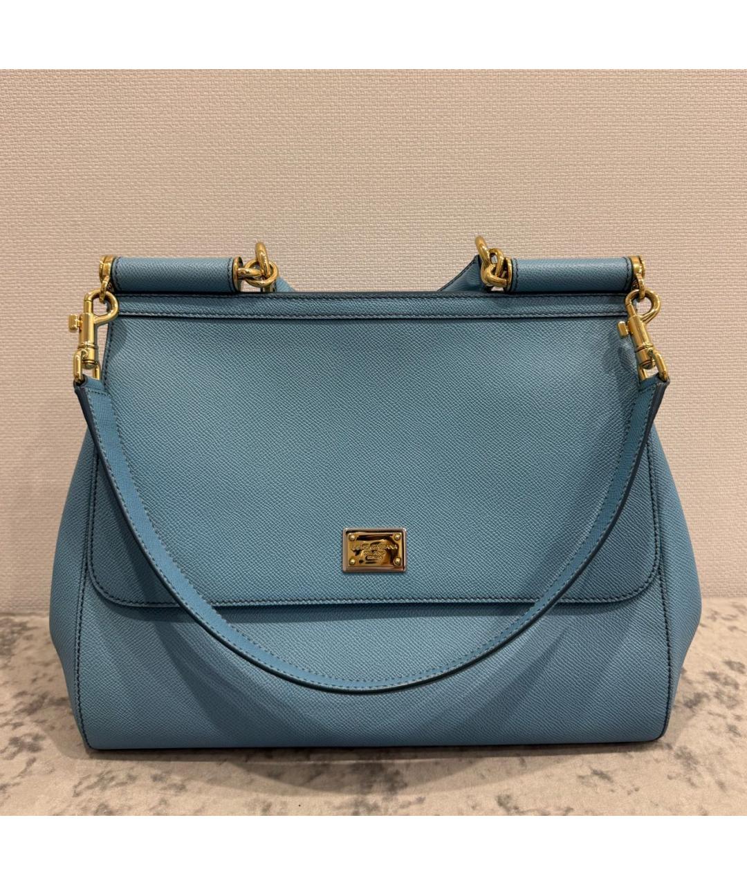 DOLCE&GABBANA Голубая кожаная сумка с короткими ручками, фото 9