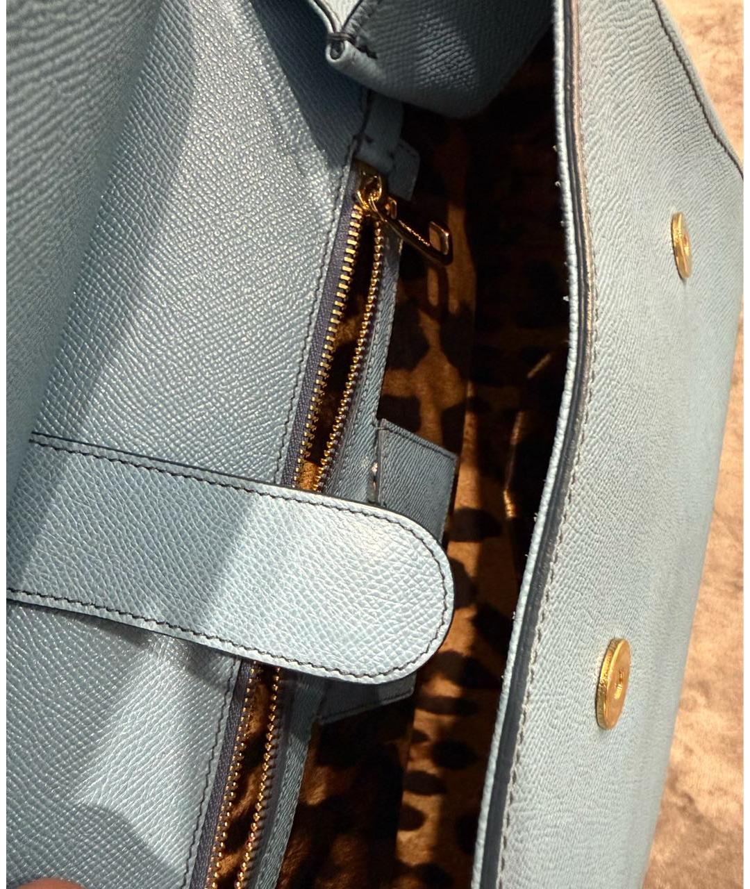 DOLCE&GABBANA Голубая кожаная сумка с короткими ручками, фото 4