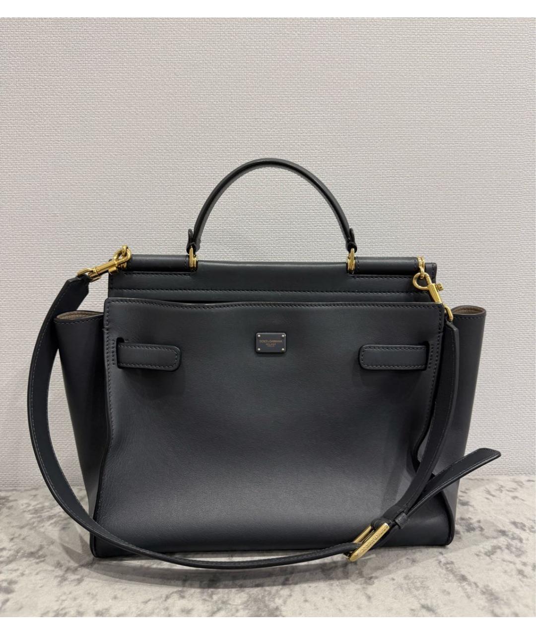 DOLCE&GABBANA Серая кожаная сумка с короткими ручками, фото 9