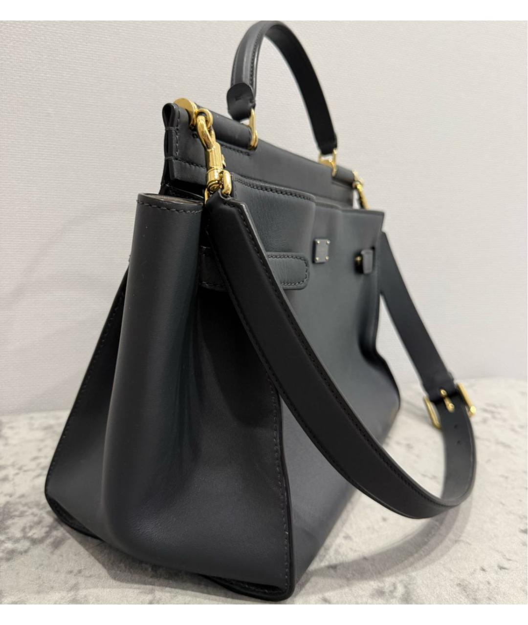 DOLCE&GABBANA Серая кожаная сумка с короткими ручками, фото 2