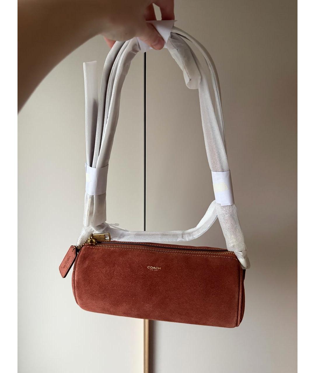 COACH Коралловая замшевая сумка с короткими ручками, фото 2
