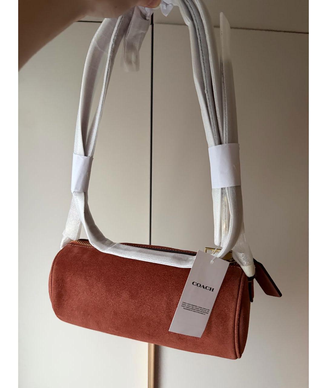 COACH Коралловая замшевая сумка с короткими ручками, фото 6
