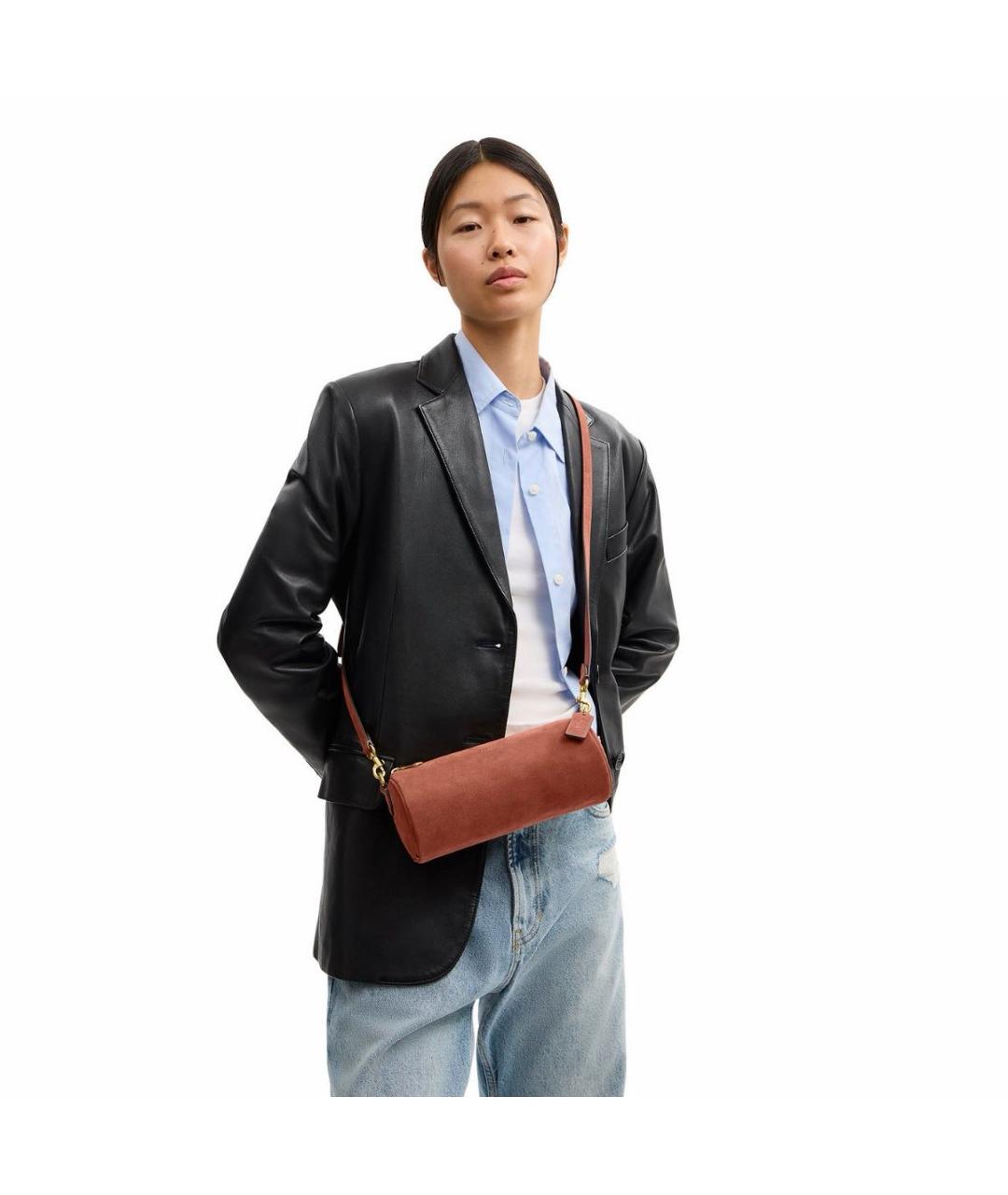 COACH Коралловая замшевая сумка с короткими ручками, фото 4