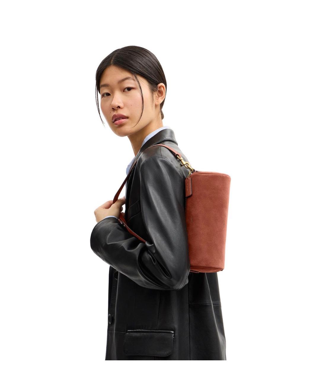 COACH Коралловая замшевая сумка с короткими ручками, фото 3