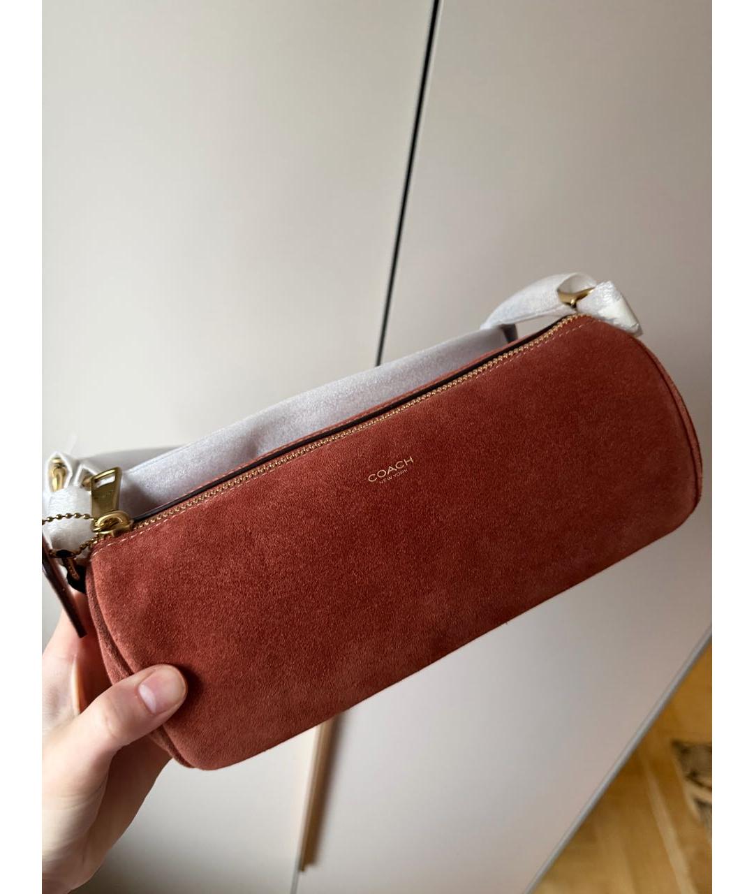 COACH Коралловая замшевая сумка с короткими ручками, фото 7