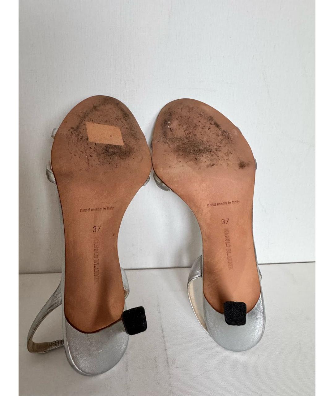 MANOLO BLAHNIK Серебряные кожаные босоножки, фото 6