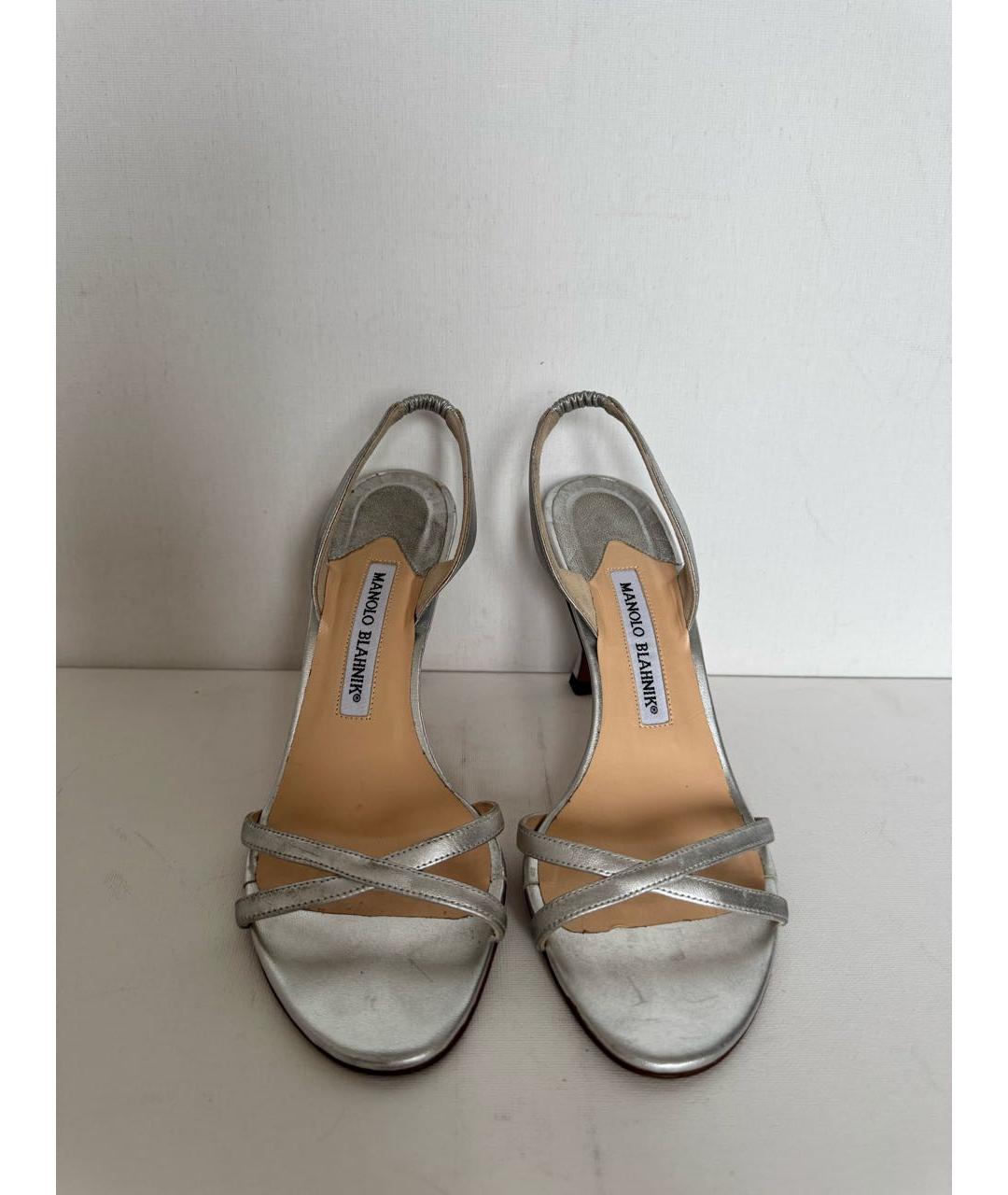 MANOLO BLAHNIK Серебряные кожаные босоножки, фото 3