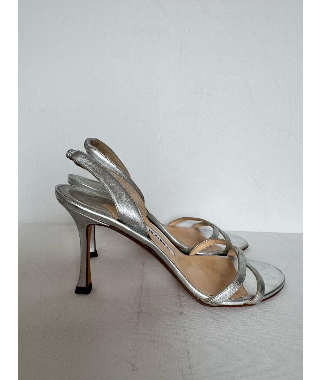 MANOLO BLAHNIK Серебряные кожаные босоножки, фото 7