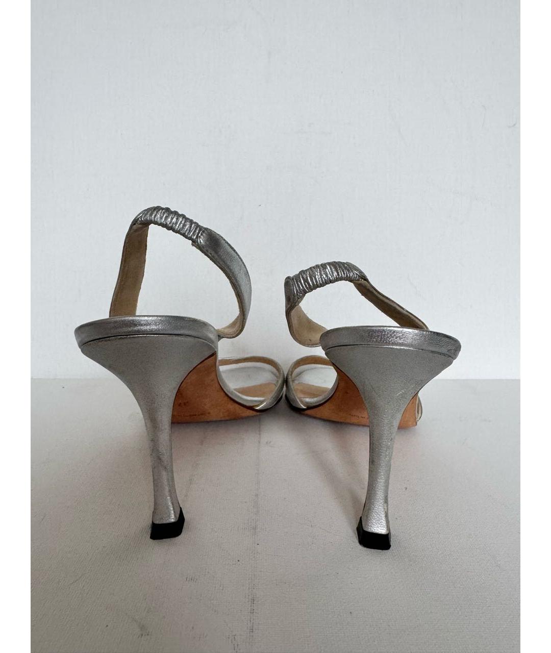 MANOLO BLAHNIK Серебряные кожаные босоножки, фото 4
