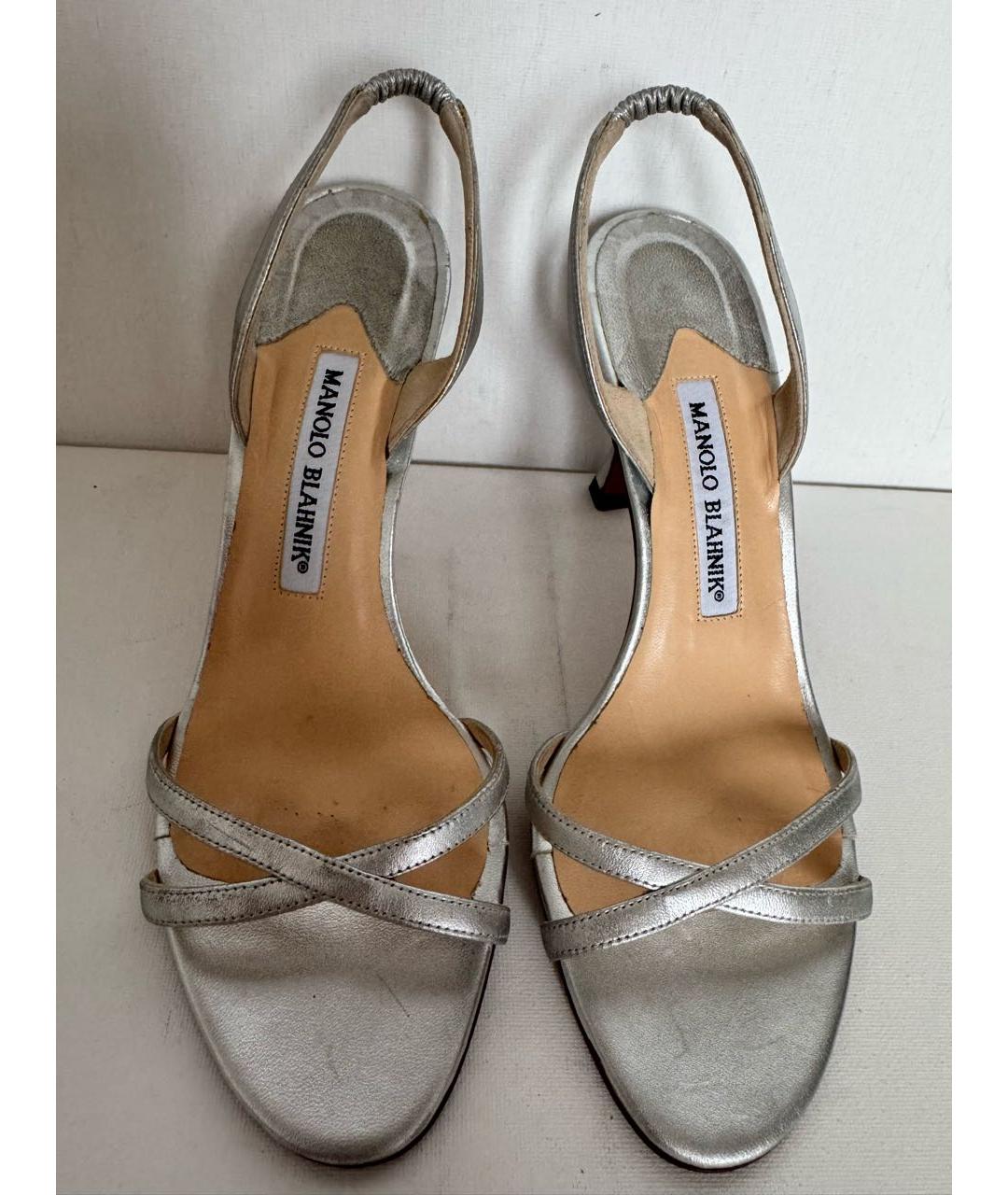 MANOLO BLAHNIK Серебряные кожаные босоножки, фото 2