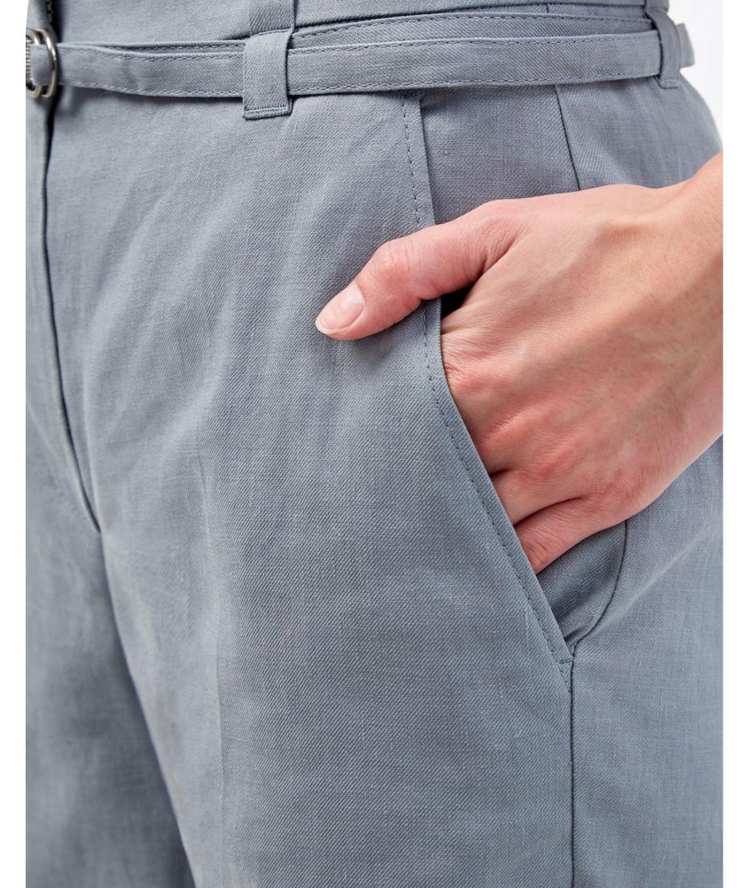 BRUNELLO CUCINELLI Серые льняные прямые брюки, фото 2