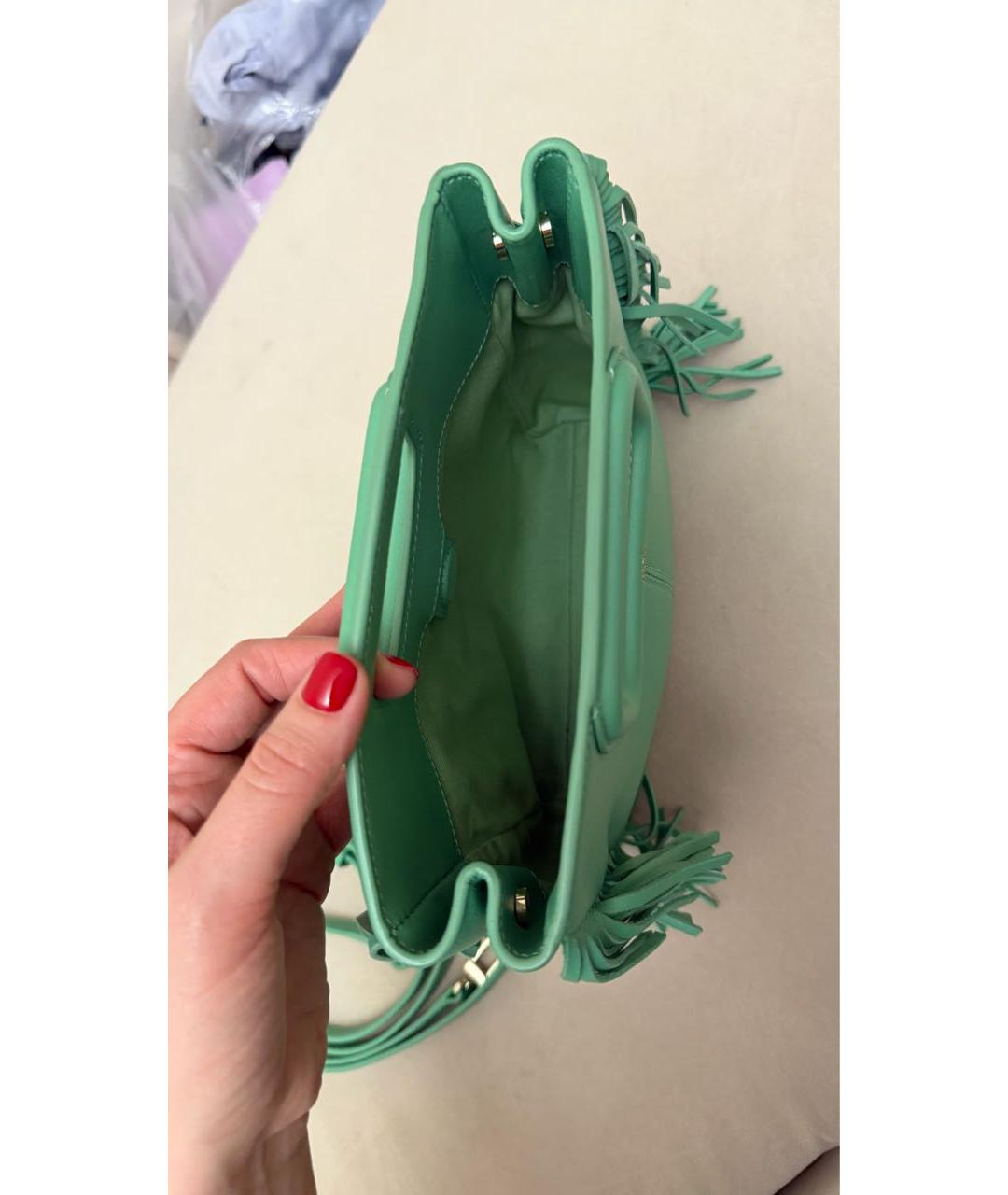 MAJE Салатовая кожаная сумка с короткими ручками, фото 5