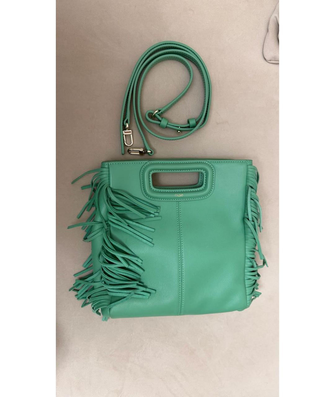 MAJE Салатовая кожаная сумка с короткими ручками, фото 2