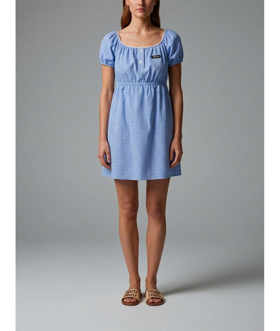 MIU MIU Голубое хлопковое повседневное платье, фото 5