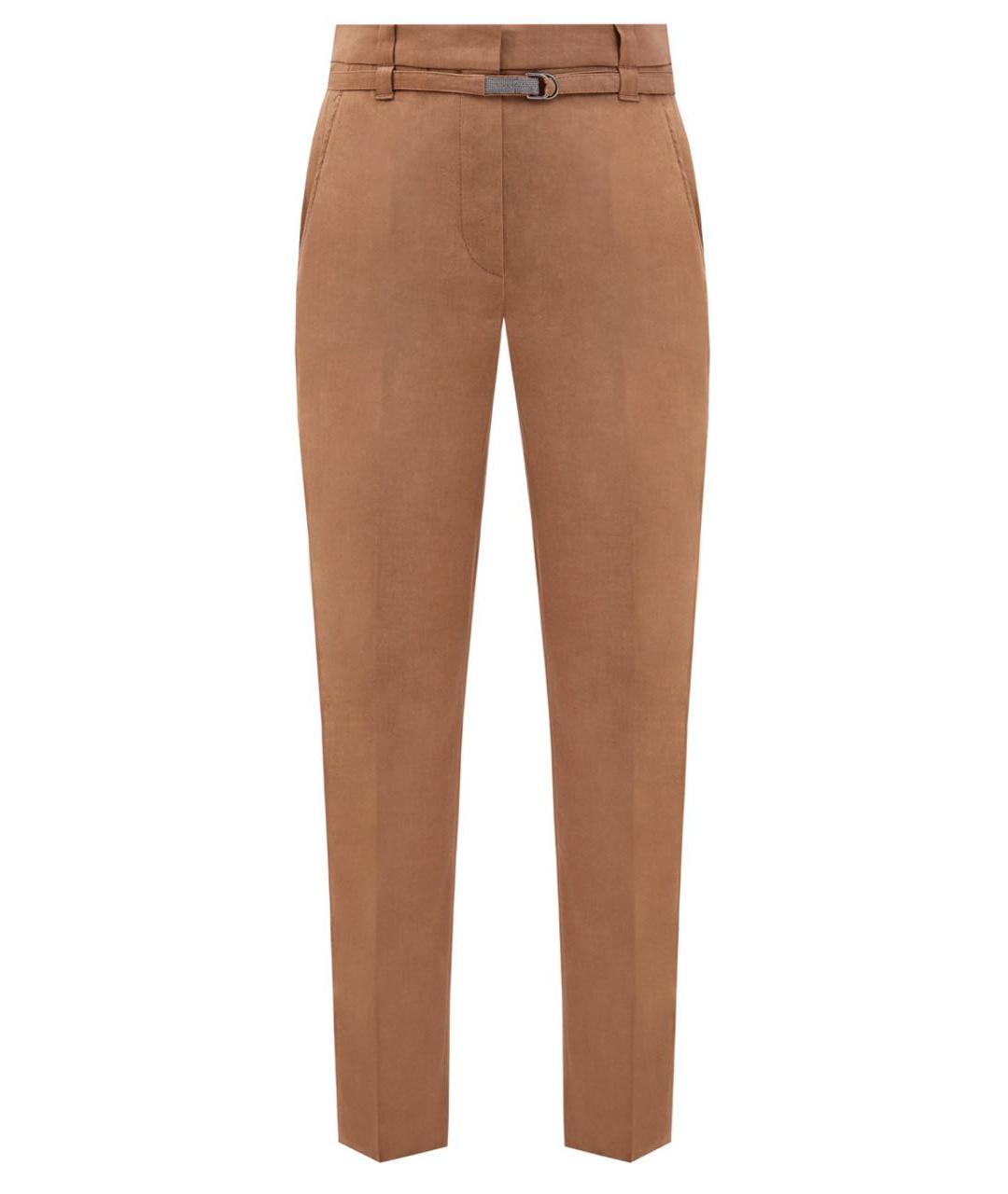 BRUNELLO CUCINELLI Коричневые льняные прямые брюки, фото 3