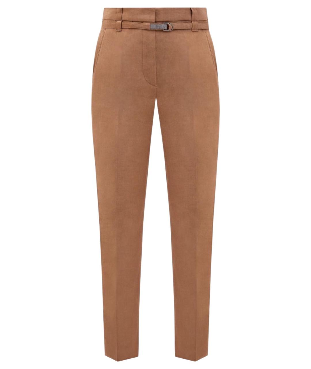 BRUNELLO CUCINELLI Коричневые льняные прямые брюки, фото 1