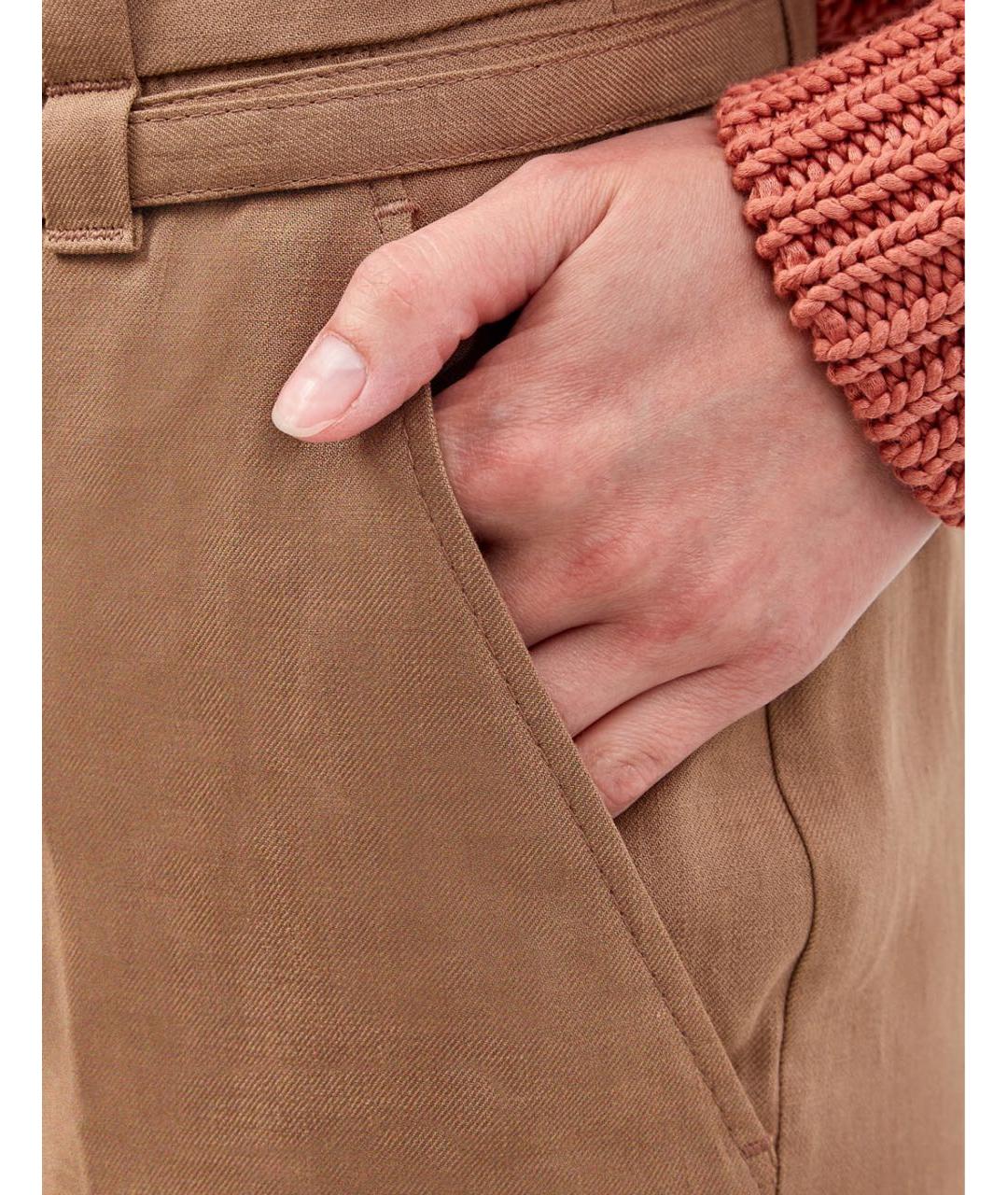 BRUNELLO CUCINELLI Коричневые льняные прямые брюки, фото 2