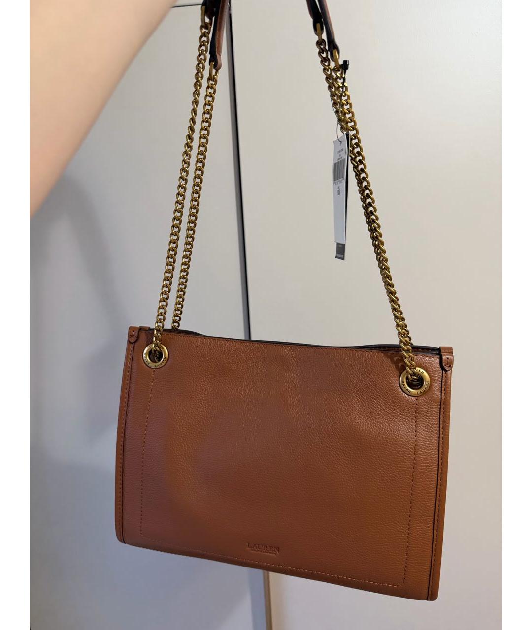 RALPH LAUREN Коричневая кожаная сумка через плечо, фото 3