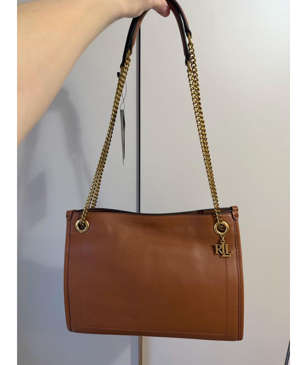 RALPH LAUREN Коричневая кожаная сумка через плечо, фото 2