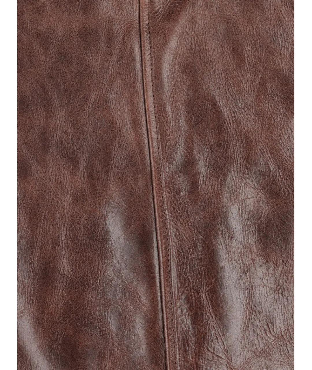 SAINT LAURENT Коричневая кожаная юбка миди, фото 3