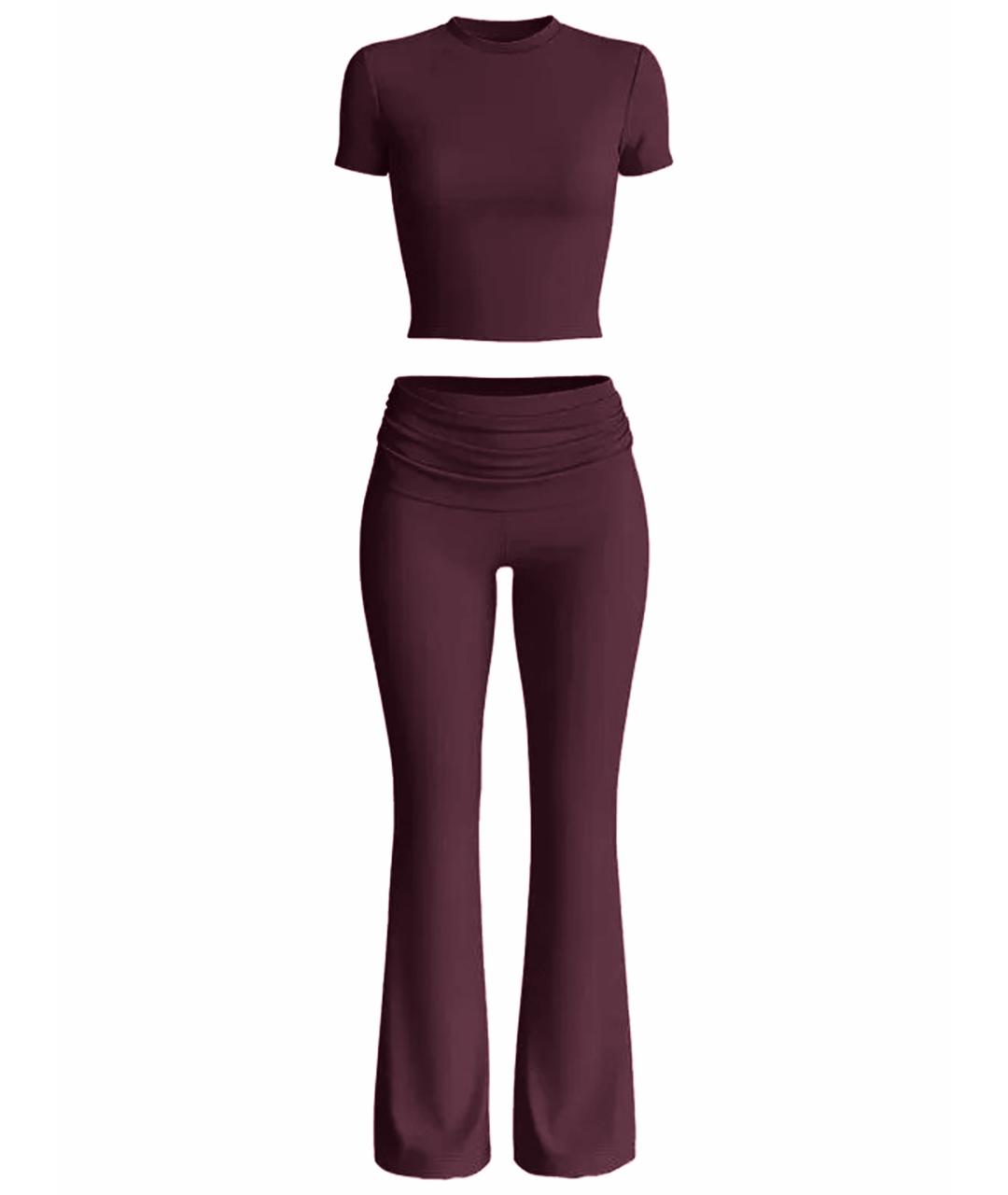 SKIMS Бордовый хлопковый костюм с брюками, фото 1