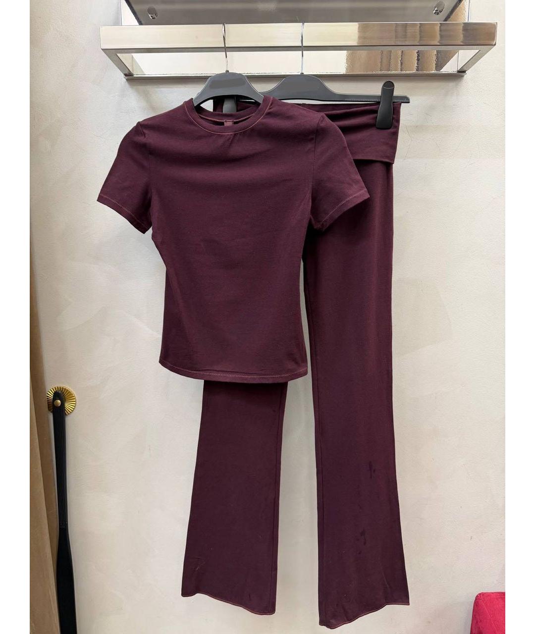SKIMS Бордовый хлопковый костюм с брюками, фото 8