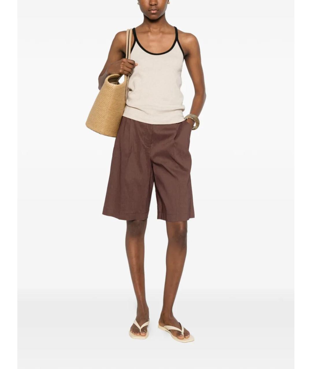 PINKO Коричневые льняные шорты, фото 2