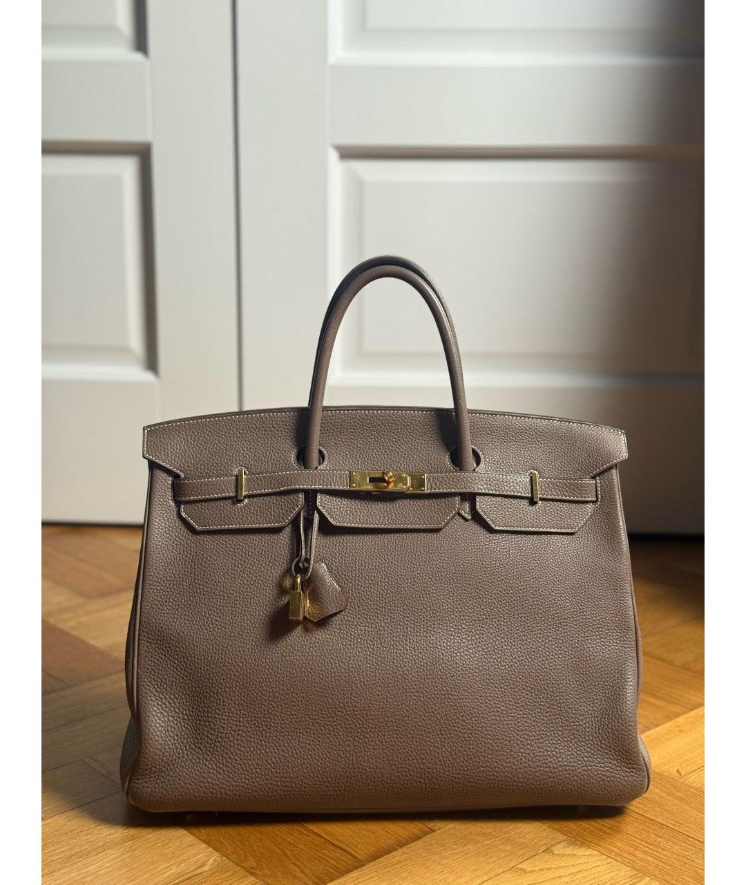 HERMES Коричневая кожаная сумка с короткими ручками, фото 9