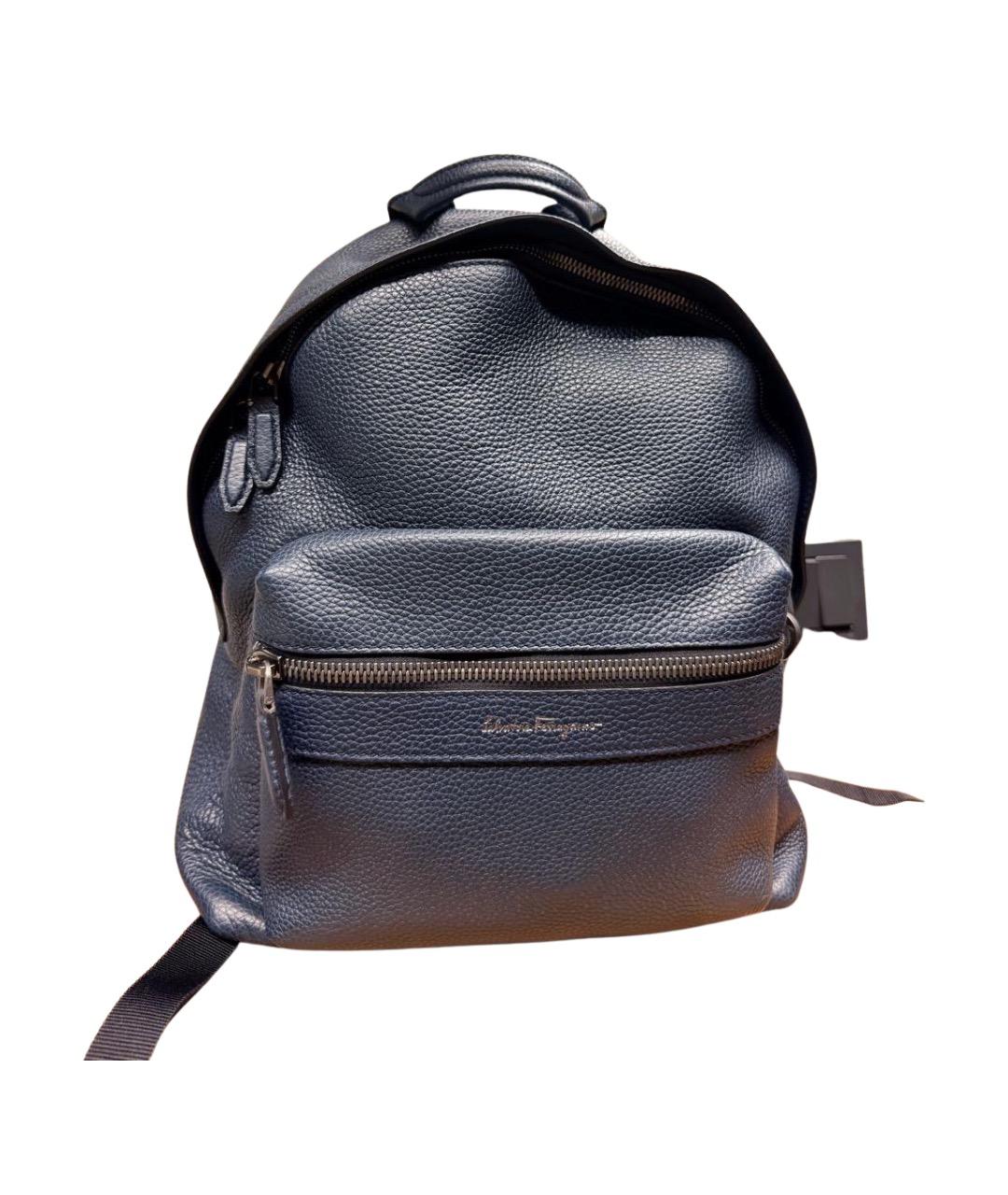 FERRAGAMO Темно-синий кожаный рюкзак, фото 1
