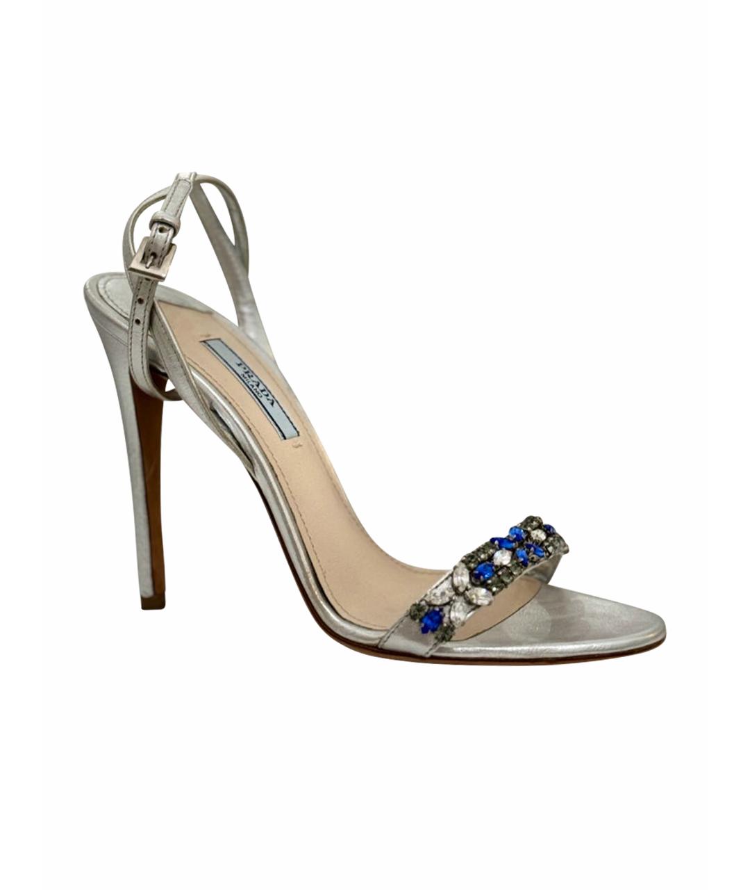 PRADA Серебряные кожаные босоножки, фото 1