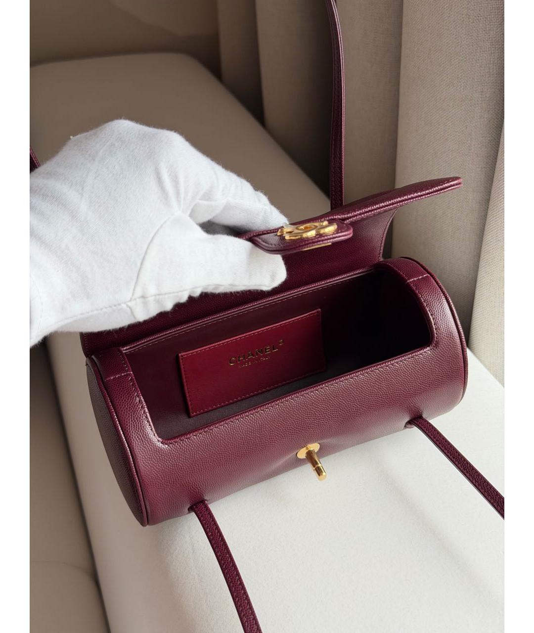 CHANEL Бордовая кожаная сумка с короткими ручками, фото 3