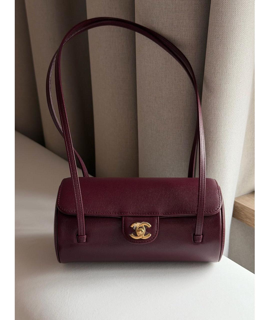 CHANEL Бордовая кожаная сумка с короткими ручками, фото 7