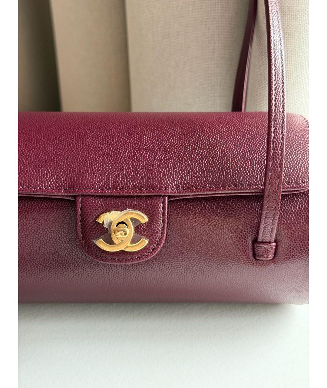 CHANEL Бордовая кожаная сумка с короткими ручками, фото 5