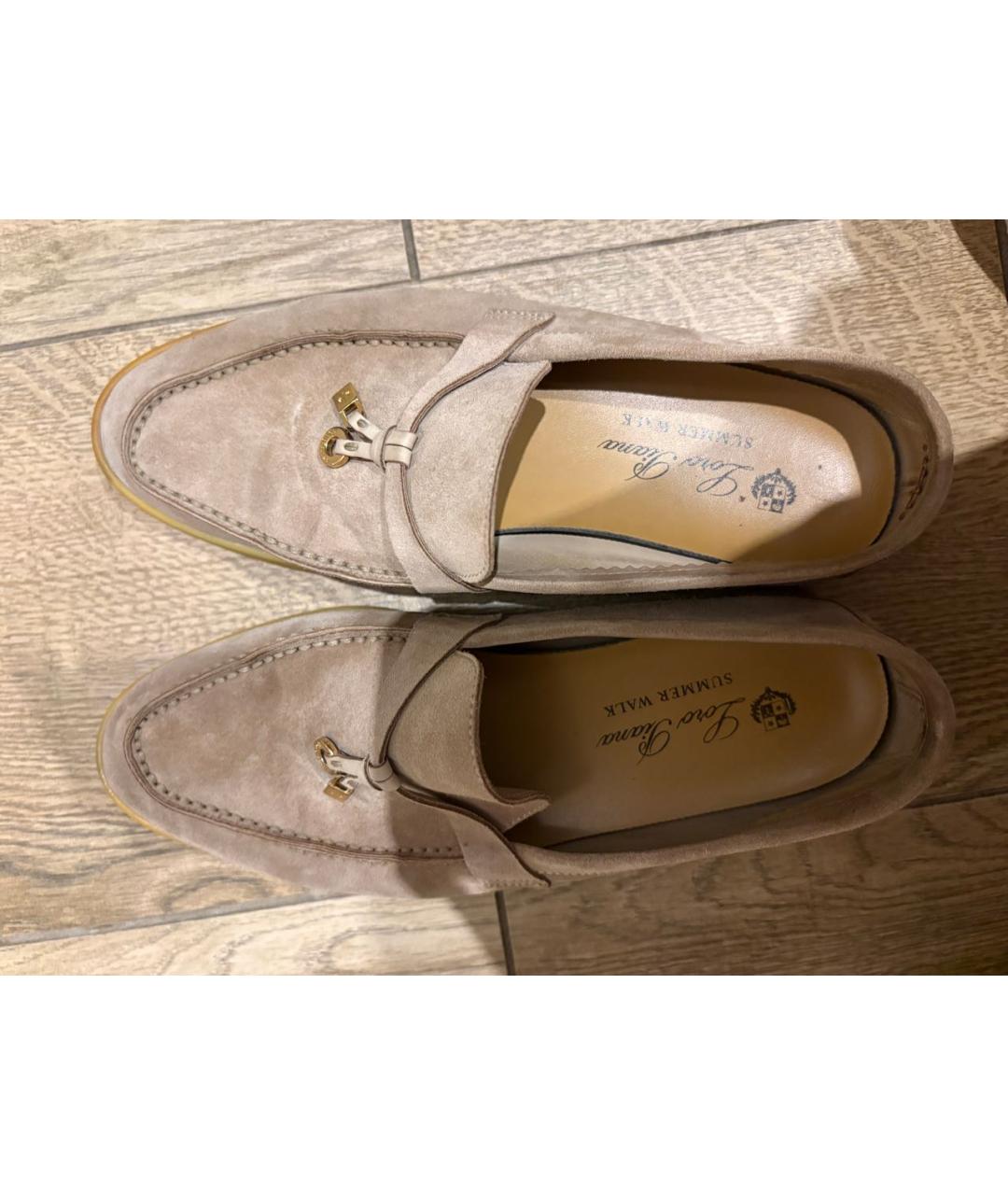 LORO PIANA Бежевые замшевые лоферы, фото 3