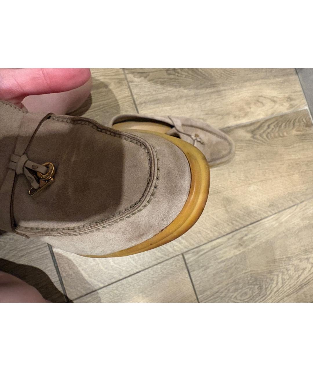 LORO PIANA Бежевые замшевые лоферы, фото 6