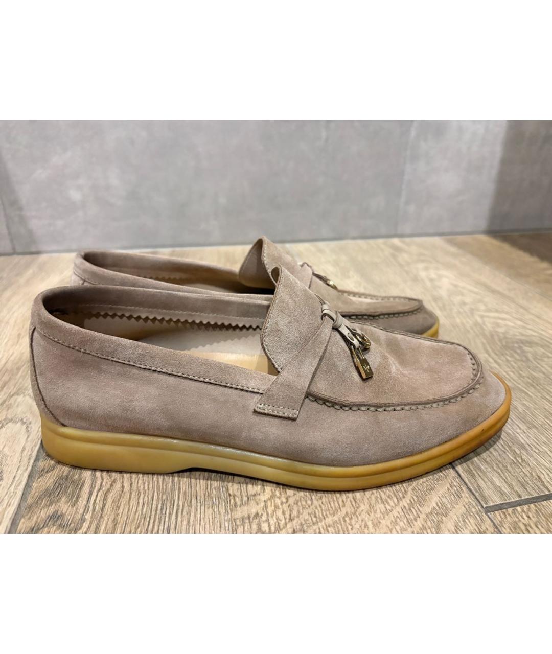 LORO PIANA Бежевые замшевые лоферы, фото 8