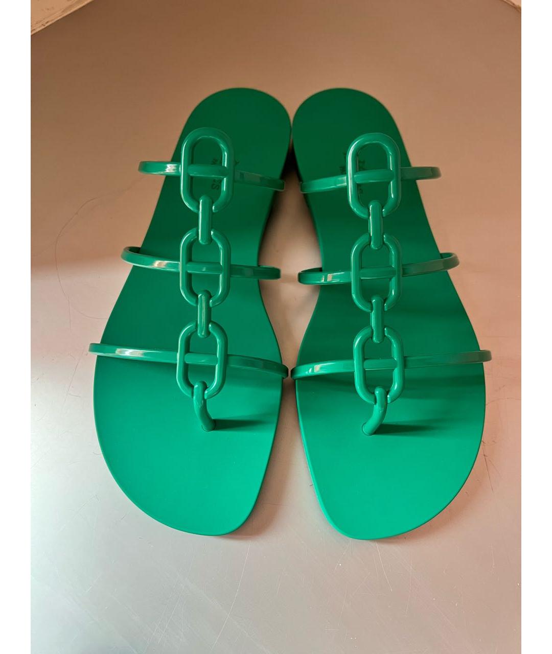 HERMES Зеленые резиновые шлепанцы, фото 2