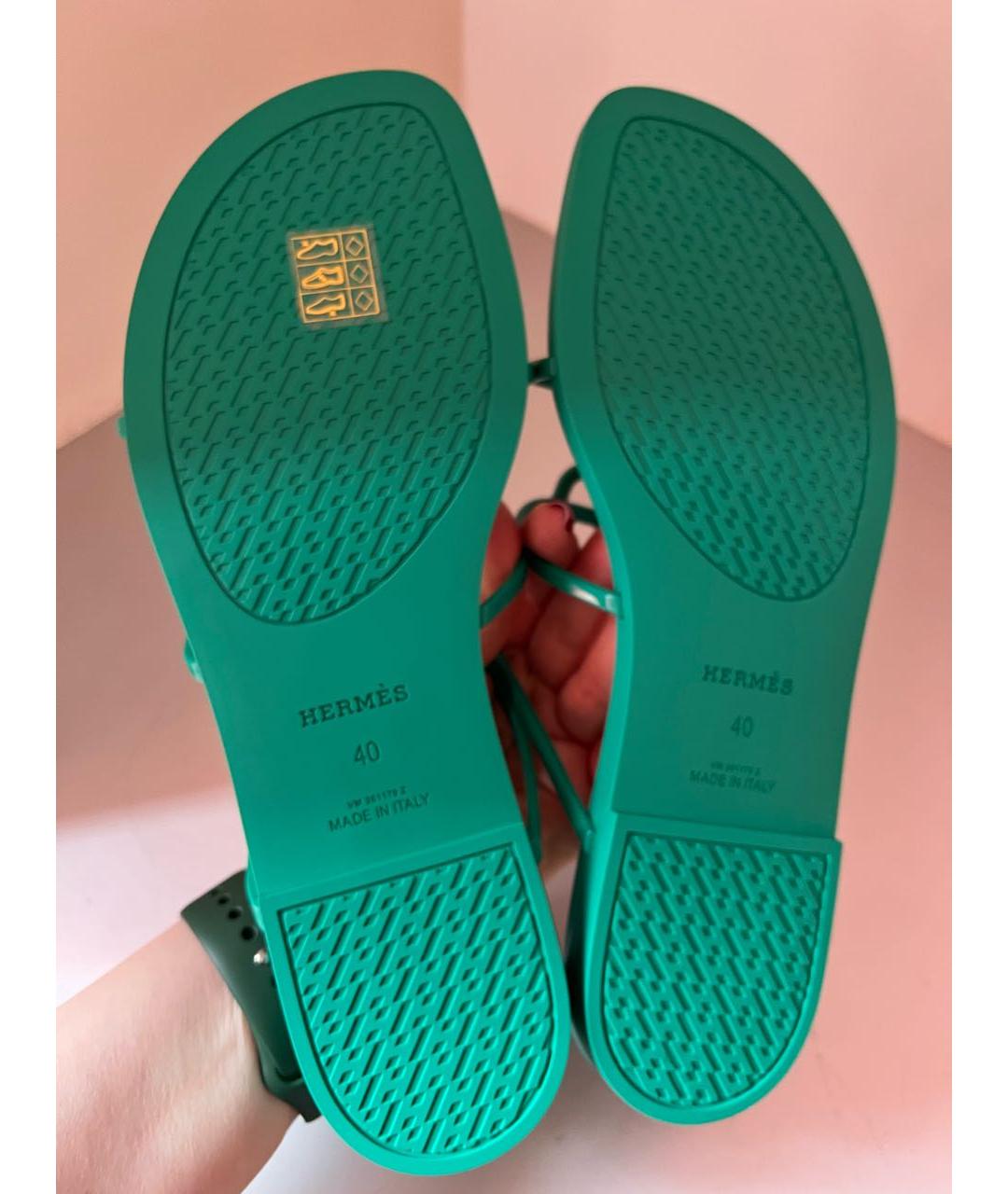 HERMES Зеленые резиновые шлепанцы, фото 5