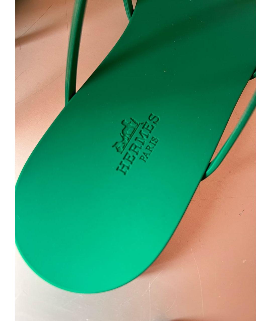 HERMES Зеленые резиновые шлепанцы, фото 4