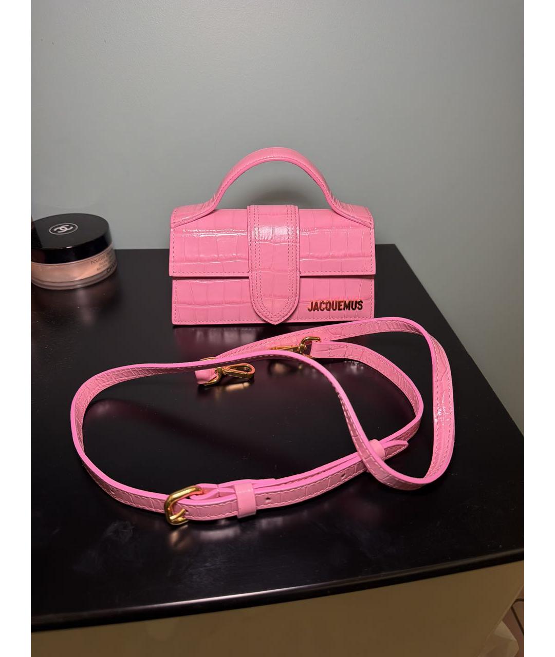 JACQUEMUS Розовая кожаная сумка с короткими ручками, фото 7