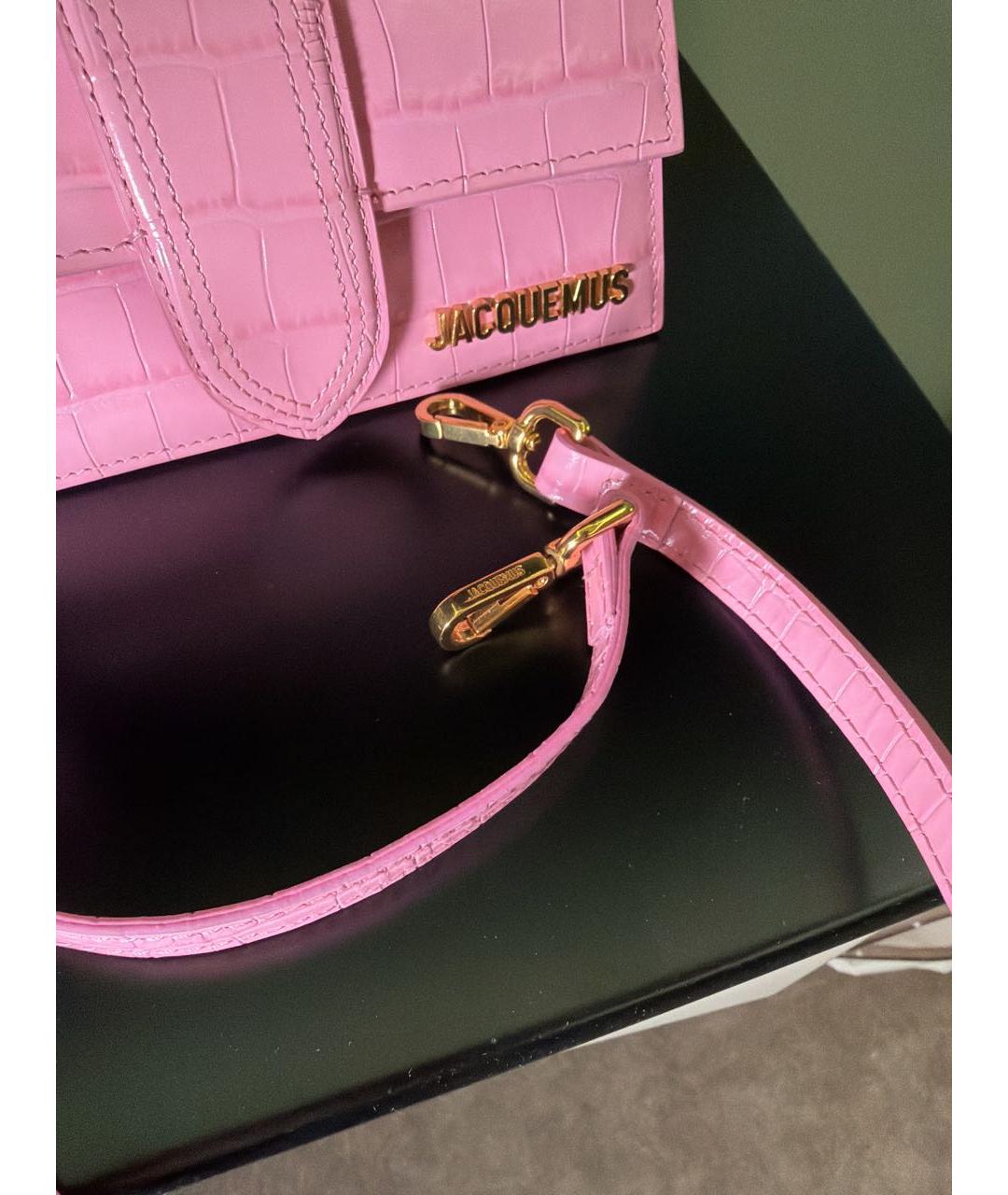 JACQUEMUS Розовая кожаная сумка с короткими ручками, фото 6