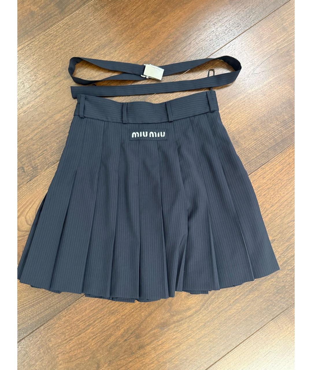 MIU MIU Темно-синяя полиэстеровая юбка мини, фото 8
