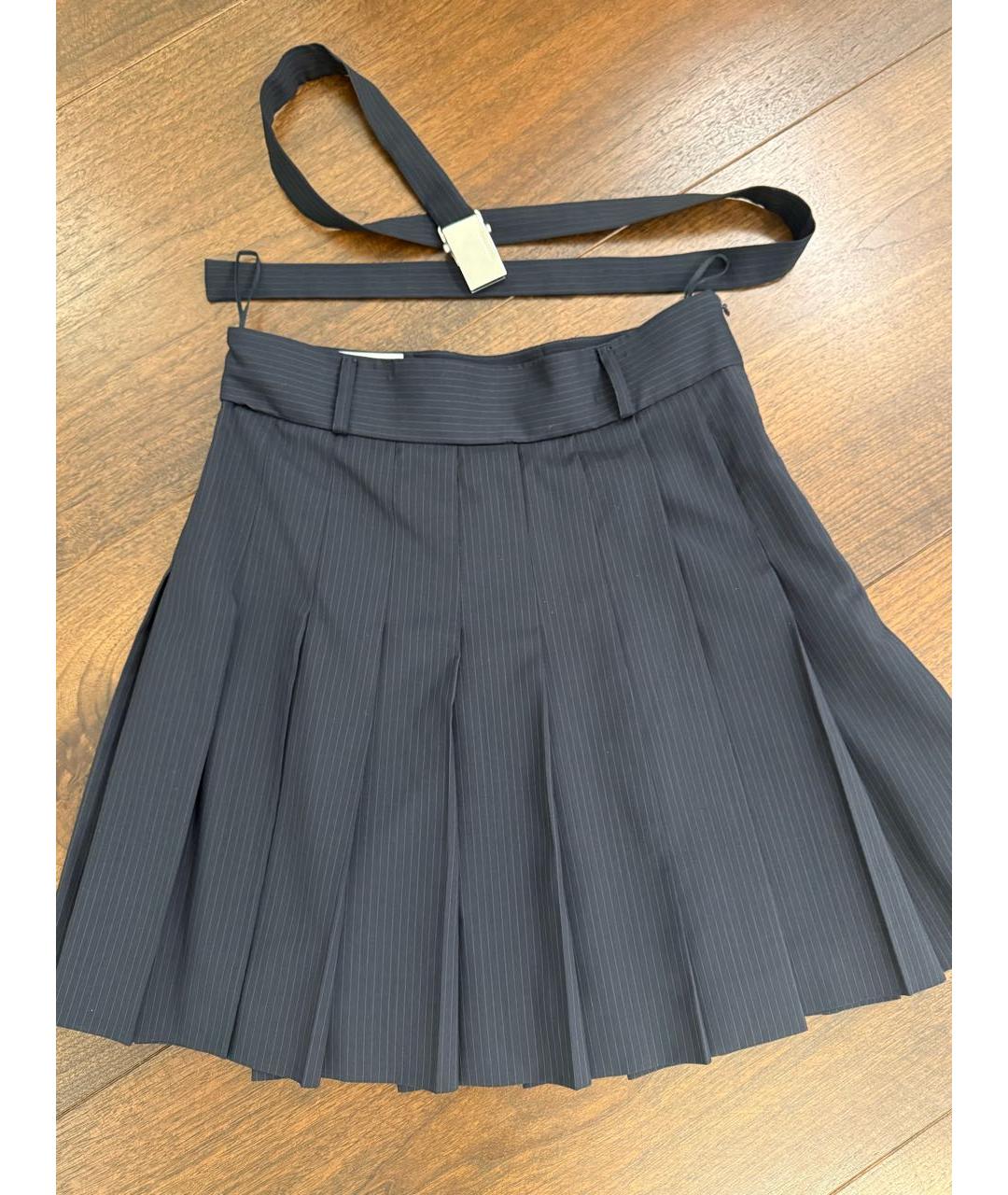 MIU MIU Темно-синяя полиэстеровая юбка мини, фото 2
