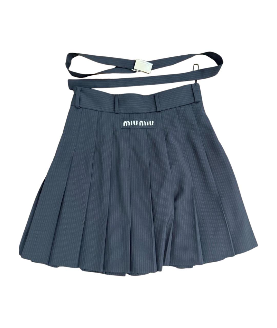 MIU MIU Темно-синяя полиэстеровая юбка мини, фото 1