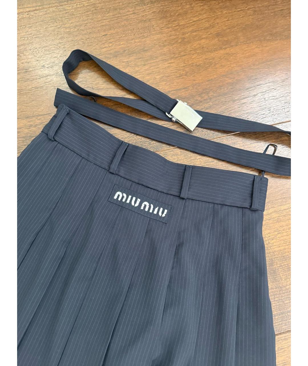 MIU MIU Темно-синяя полиэстеровая юбка мини, фото 3